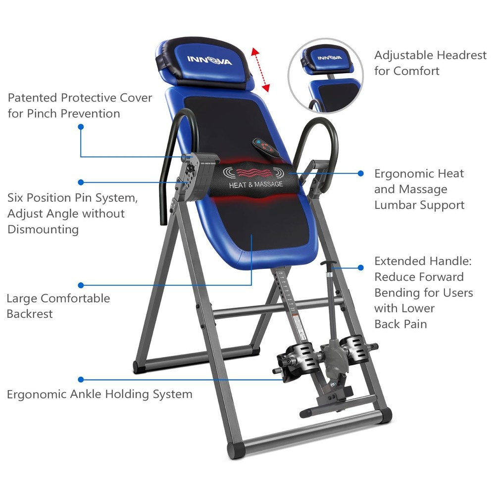 ITM4800 Advanced Heat and Massage Inversion Table,Black/ Blue / Gray