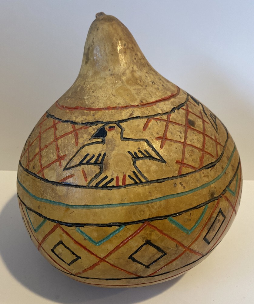 Vintage Carved Gourd W/Eagles Birds
