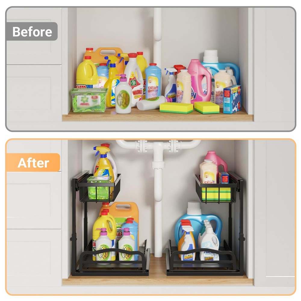 AceMining Under Sink Organizer, 2 Pack Pull-Out Under Cabinet Organizer, 2 Ti...