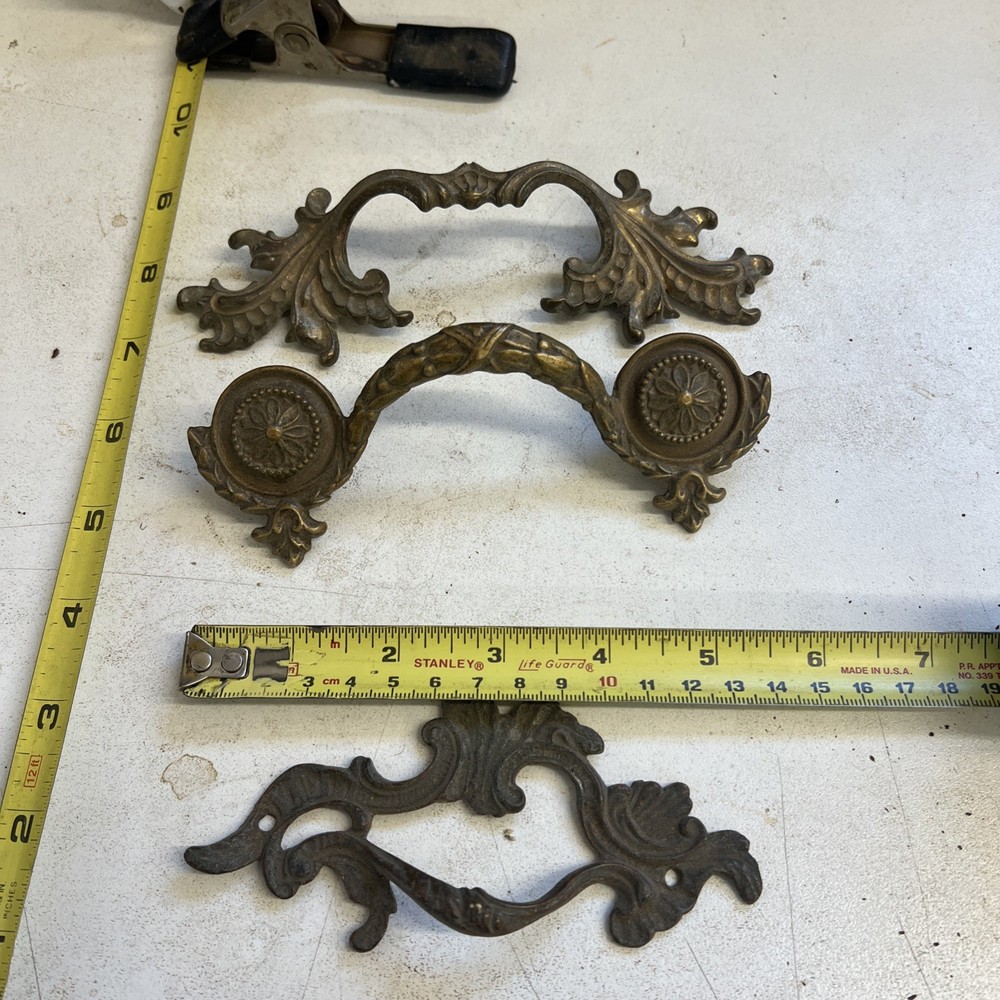 Three French Rococo Brass Handles Pulls