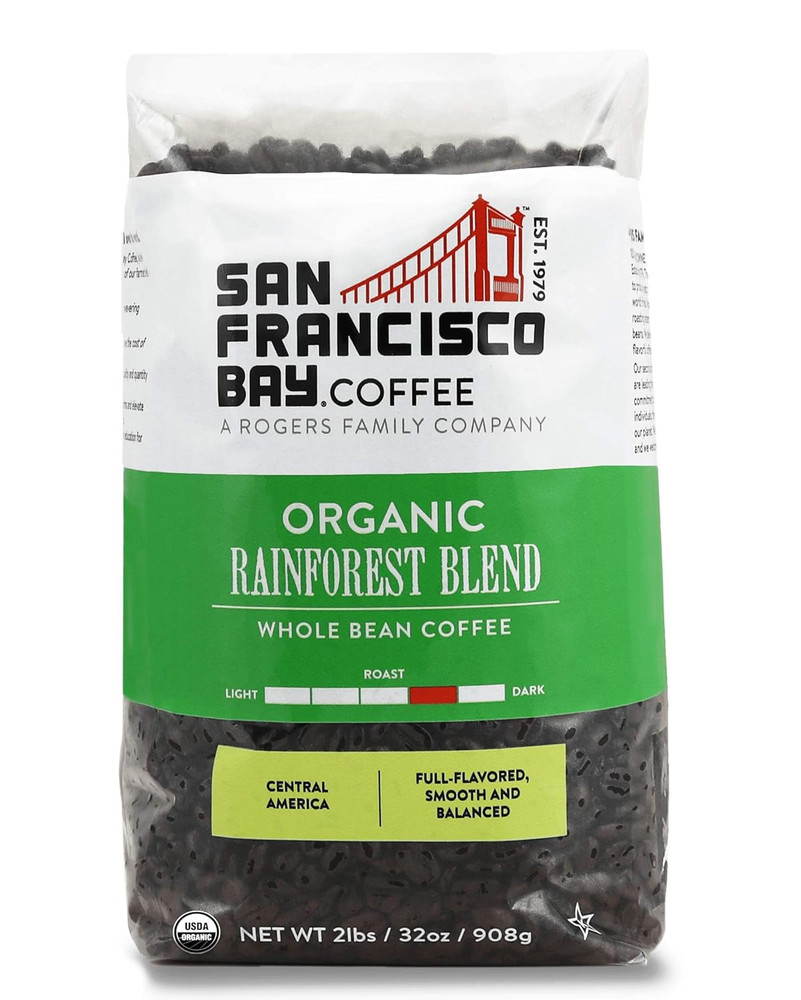 Coffee - Medium-Dark Roast Whole Bean Coffee - Organic Rainforest Blend (2 Lb Ba