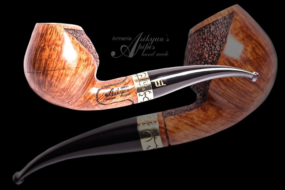 Asikyan Pipe #312/23 Bent Egg Smooth Partly Art Rusticated Hand Made