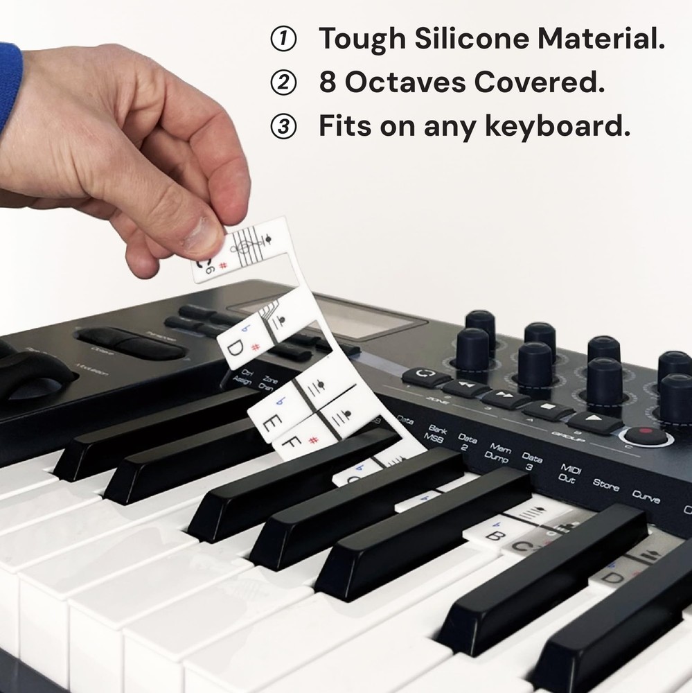Removable Silicone Piano Keyboard Note Strips Fits Full 88Key Keyboards