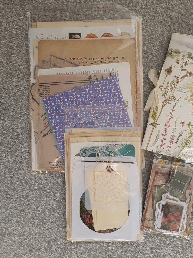 150pc junk journal kit with handmade junk journal, ephemera bundle.