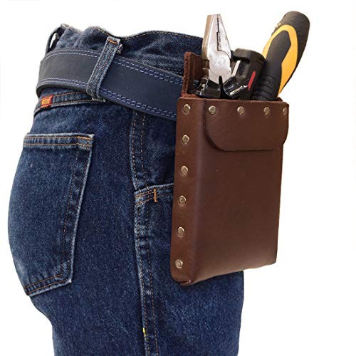 , Riveted Squared Tool Pouch for Waist Belt, Heavy Duty Case, Rustic Tool