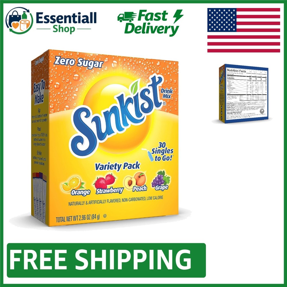 Refreshing Sunkist Soda Variety Pack - 30 Sticks, Zero Sugar, Easy to Make