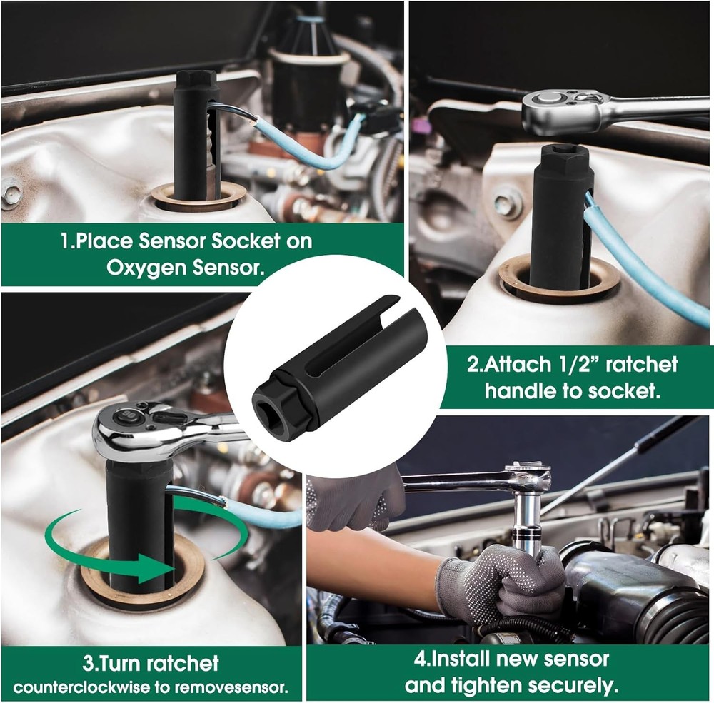 Oxygen Sensor Socket 22mm 7/8 in, 1/2 in Drive O2 Removal Tool,...
