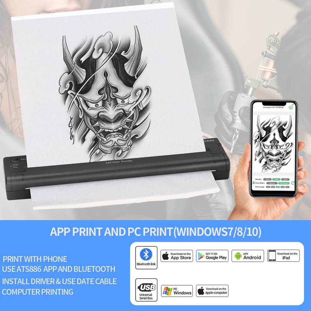 YILONG Tattoo Stencil Printer Mini Wireless Thermal Transfer Machine + 15 Papers