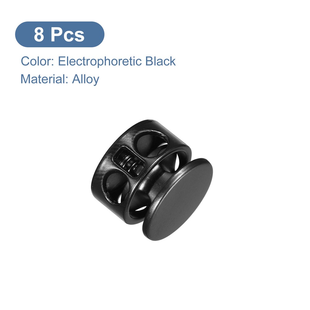 8Pcs Metal Cord Locks, 3mm Double Hole Toggle Spring Stop, Black
