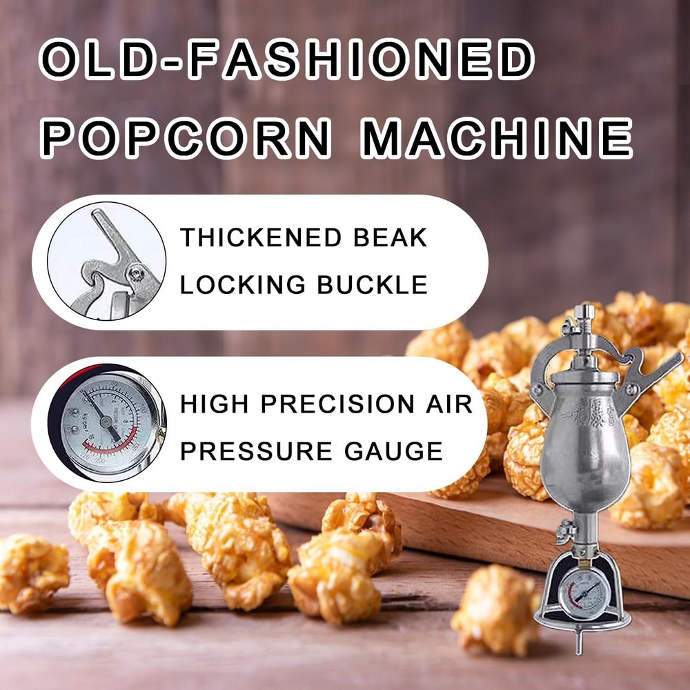 Hand Popcorn Maker Machine Cannon 304 260ml, Silver