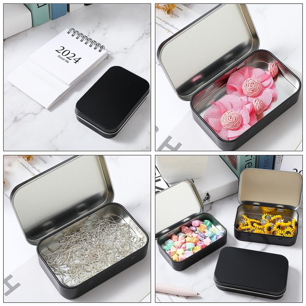 Tyqour 3pcs Rectangular Small Tins with Lids Tin Boxes Container Black