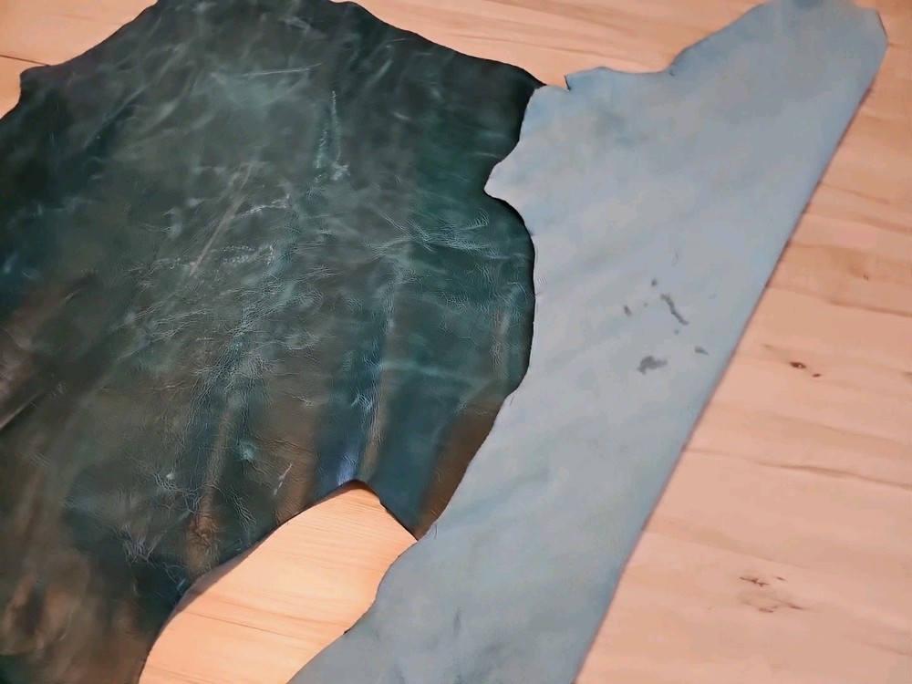3-4oz VINTAGE PULL-UP DARK TURQUOISE TEAL DISTRESSED LEATHER HIDE SHEET,PANEL