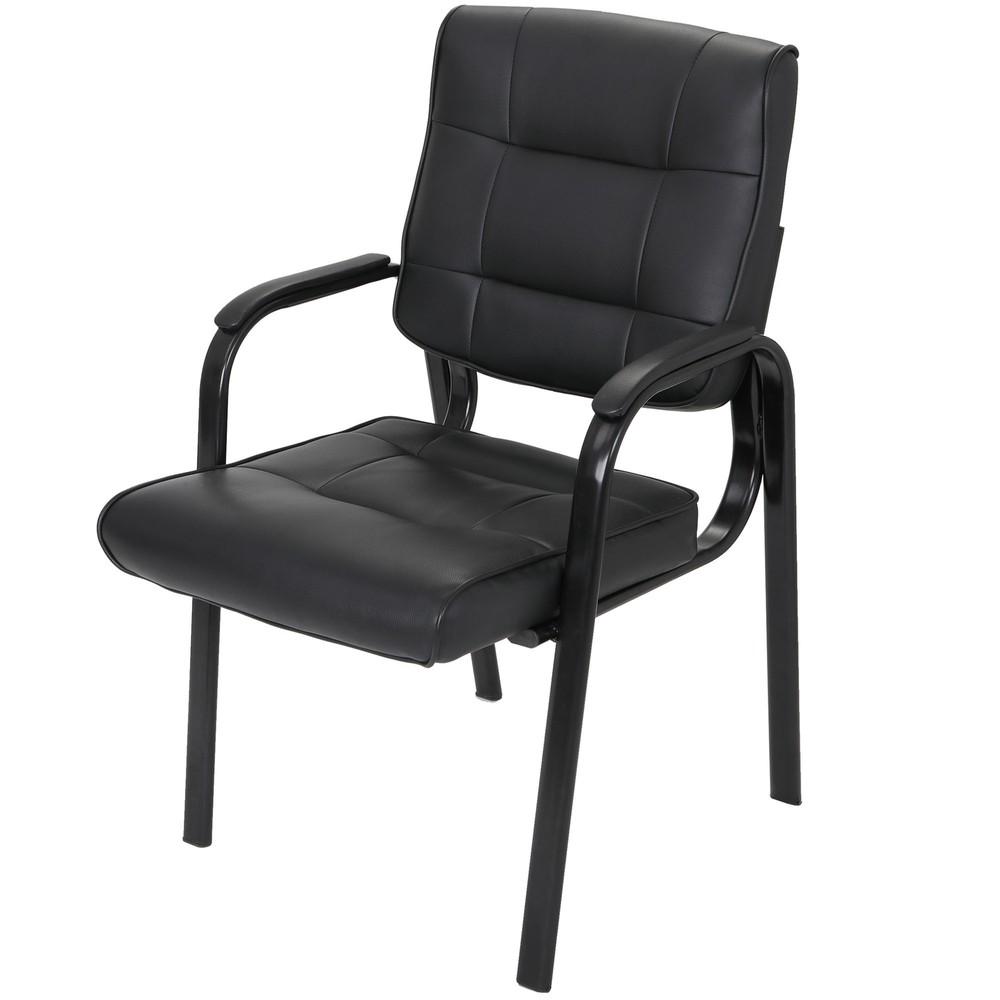 Back Smooth Leather Office Desk Computer Guest Chair with Armrest Reception
