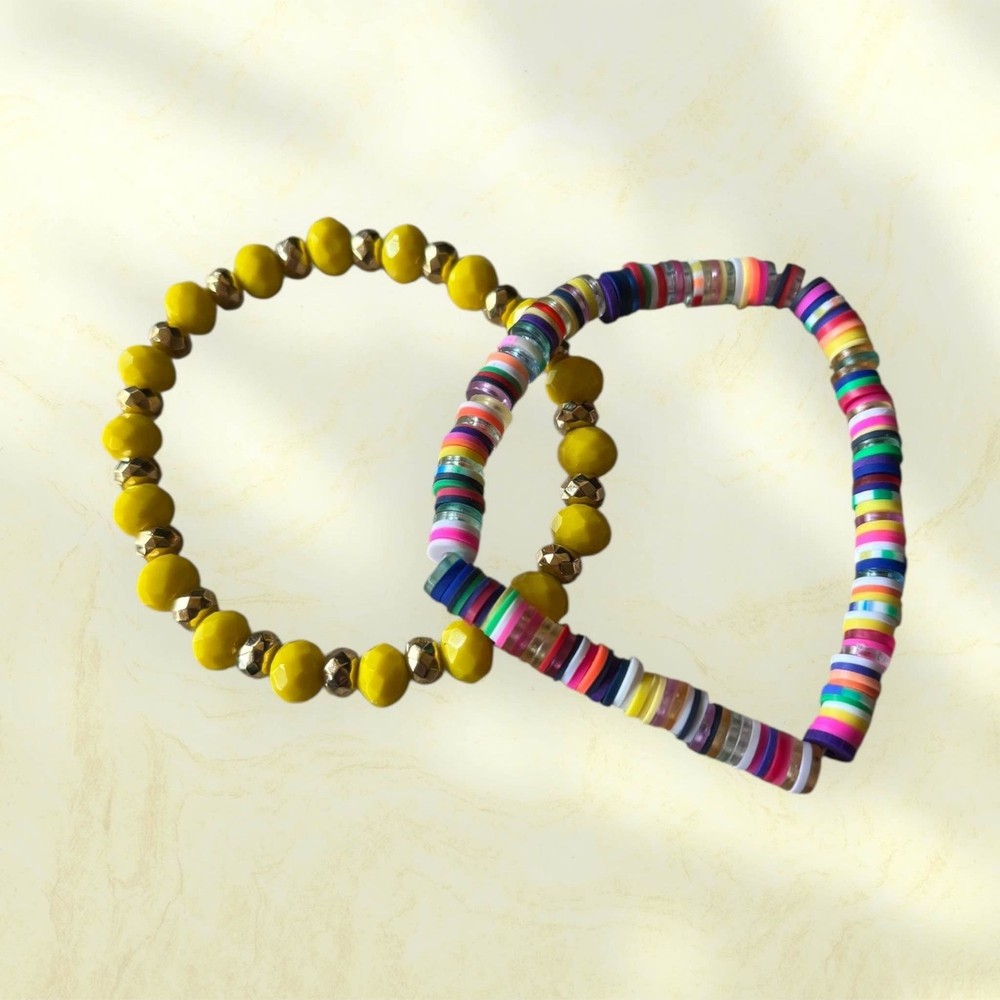Handmade Beaded Stretch Bracelet Pair 0202