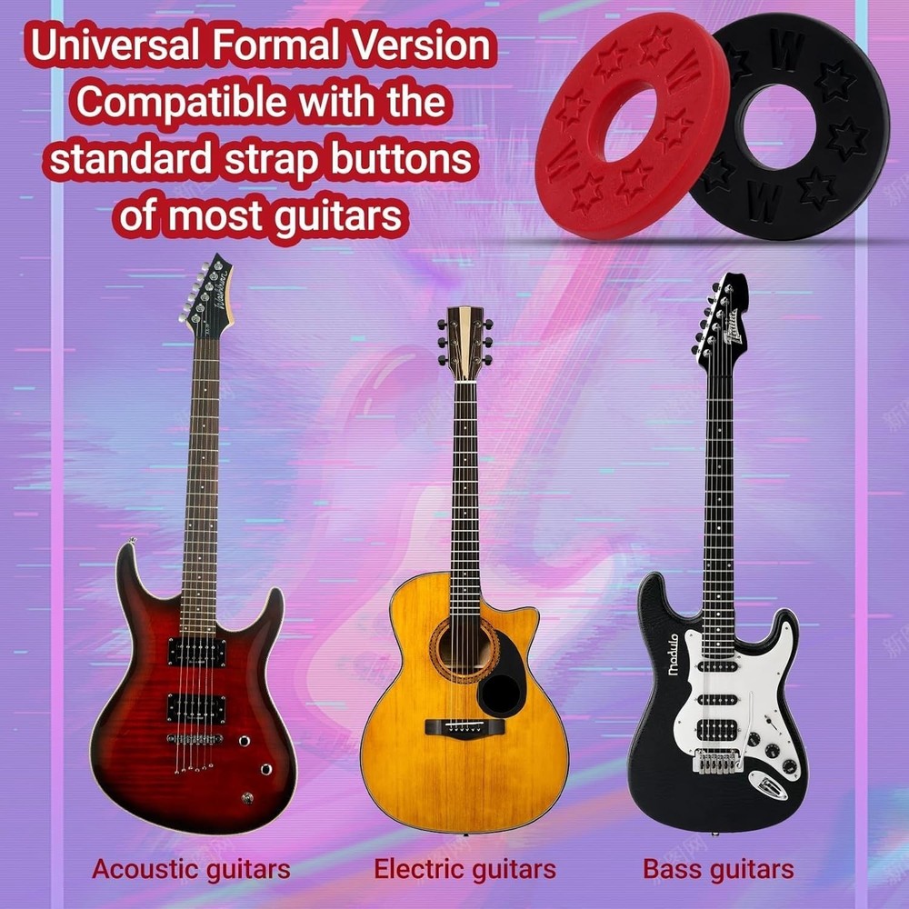 24PCS Silicone Guitar Strap Locks - Secure Strap Blocks & Rubber Strap Locks, Bl