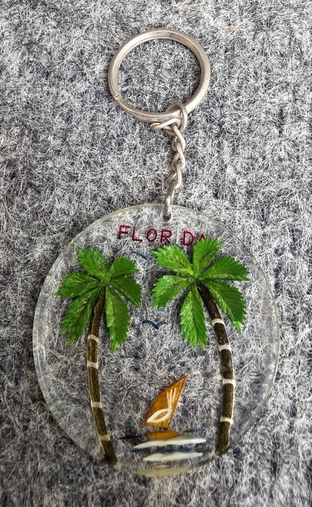 Florida Palm Tree & Sailboat Clear Keychain Souvenir