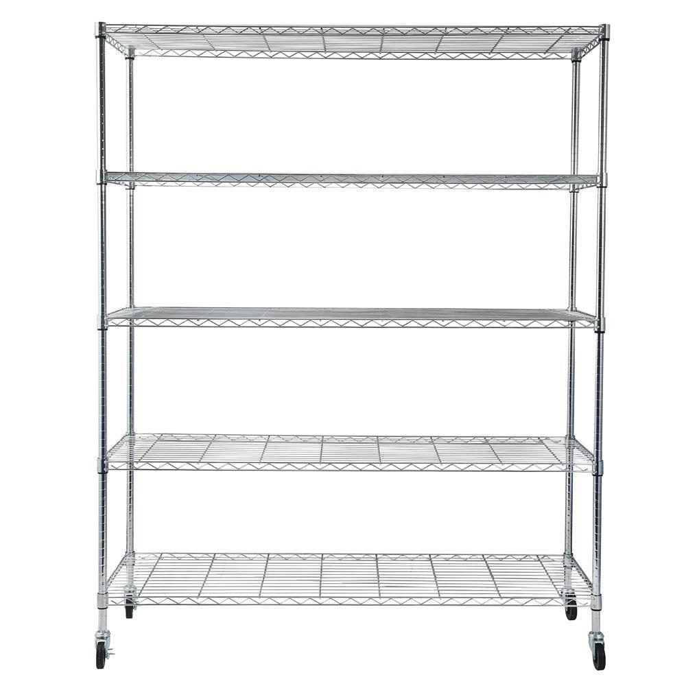 5 Tier Wire Rolling Shelving Unit on Wheels Adjustable Storage Rolling Wire Rack