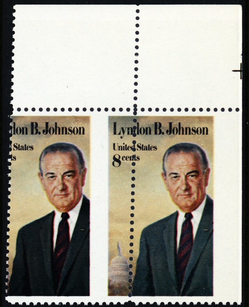 1503, MNH 8¢ Pair - Perfs Shifted Freaky Error LBJ * Stuart Katz
