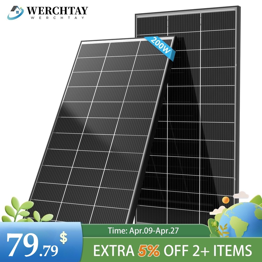 200W Bifacial Solar Panel N-Type Mono 12V Battery 18BB Home RV Boat PV Off Grid