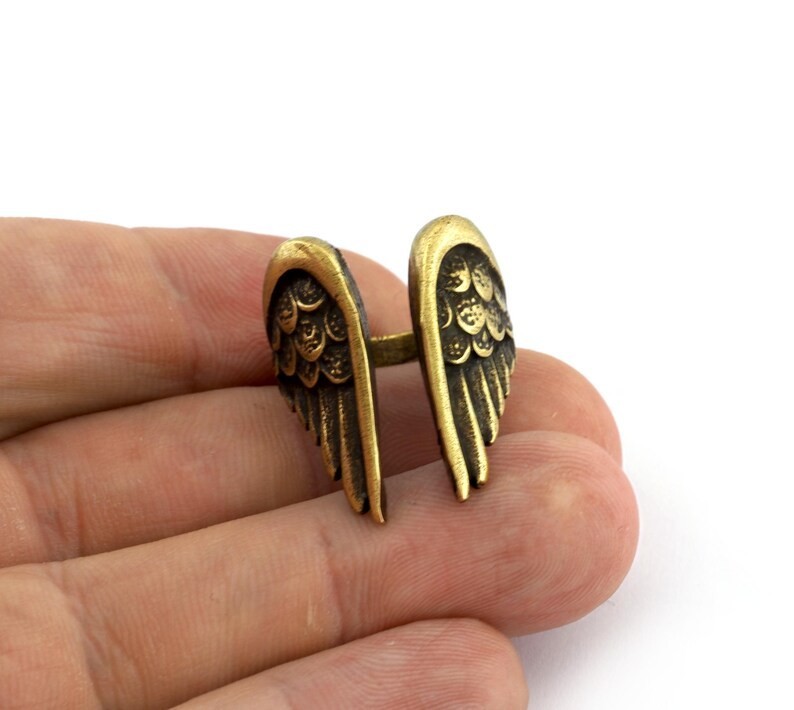 Antique Bronze Wings Ring – Adjustable Brass Statement Ring (Size 6-8 US) -4286