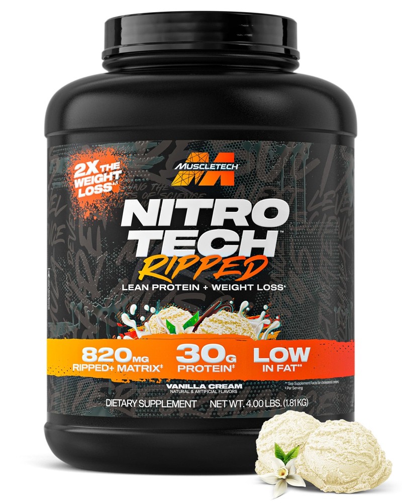 Whey Protein Powder (Vanilla Cream, 4LB)  Nitro-Tech Ripped Whey Protein Isolate