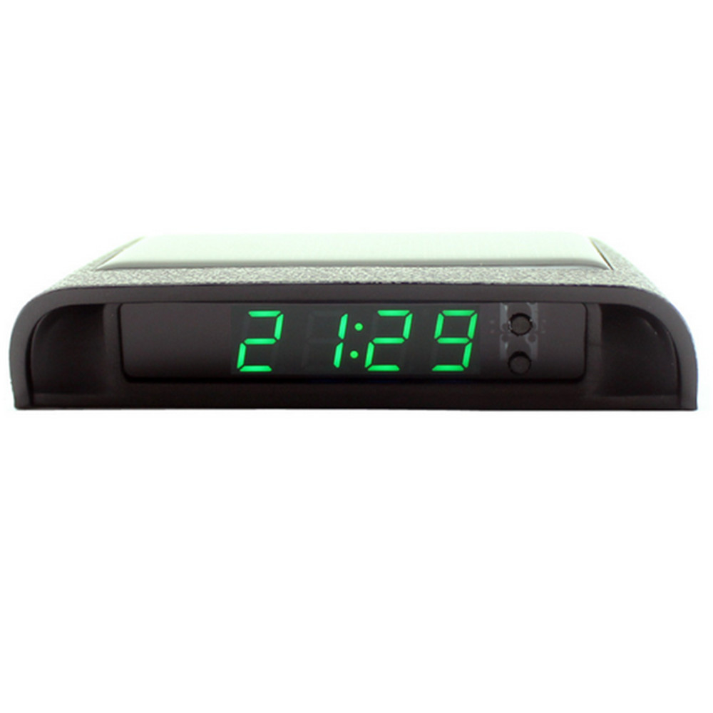 Solar Charging Car Dashboard LED Digital Clock Time Thermometer W/Night Light