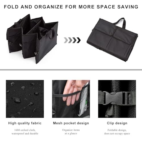 Car Trunk Backseat Organizer, Collapsible Multi Compartment Cargo Storage Box