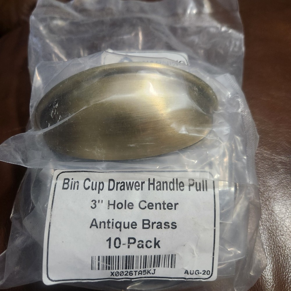 10-pack Bin Cup Drawer Handle Pull  Antique Brass 3" Hole Center