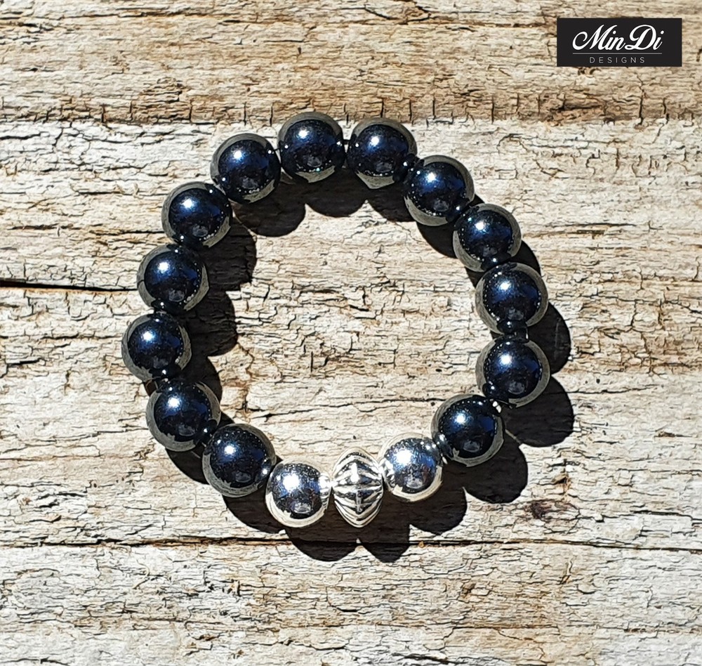 Stretch Bead Rings with Genuine Sterling Silver & Hematite.