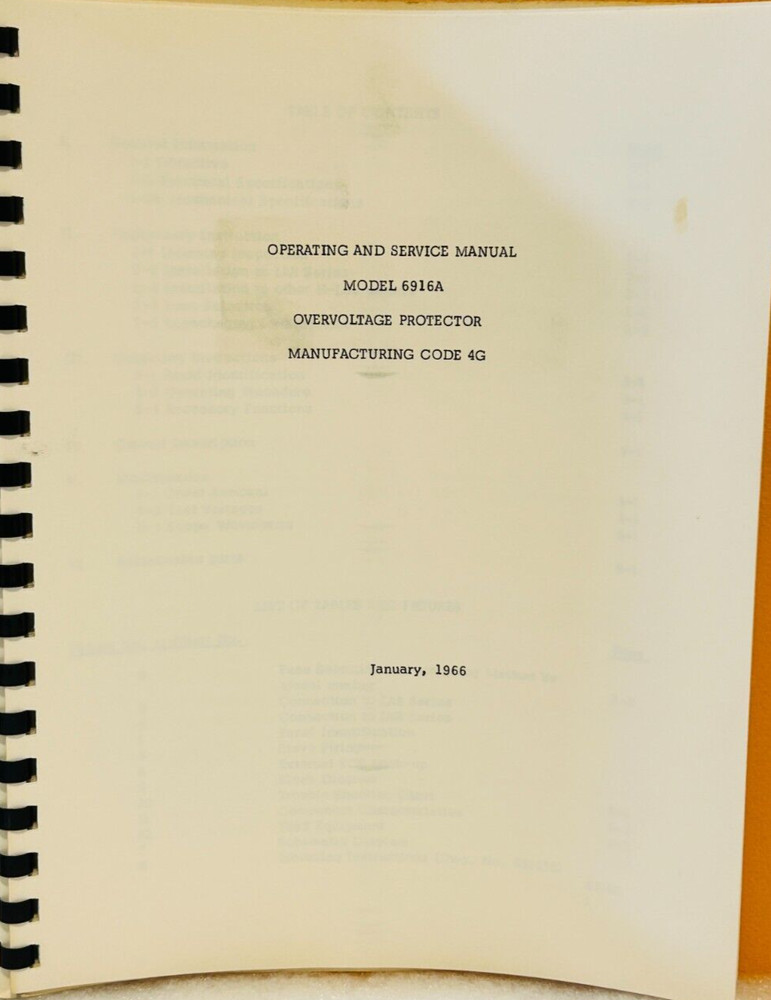 HP Agilent 1966 Model 6919A Overvoltage Protector Man. Code 4G Service Manual.