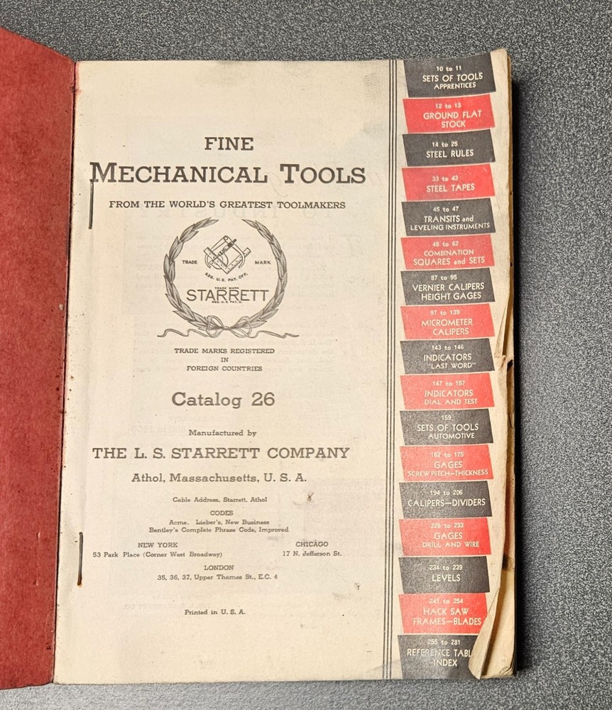 Starrett Precision Tools 1938 Manual, Notebook - Lufkin Tools Thread Rule