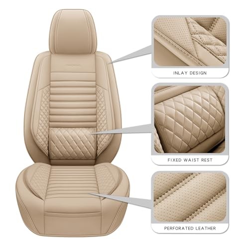 Full Coverage Front Set Seat Covers with Waterproof Leather,Lumber Support and