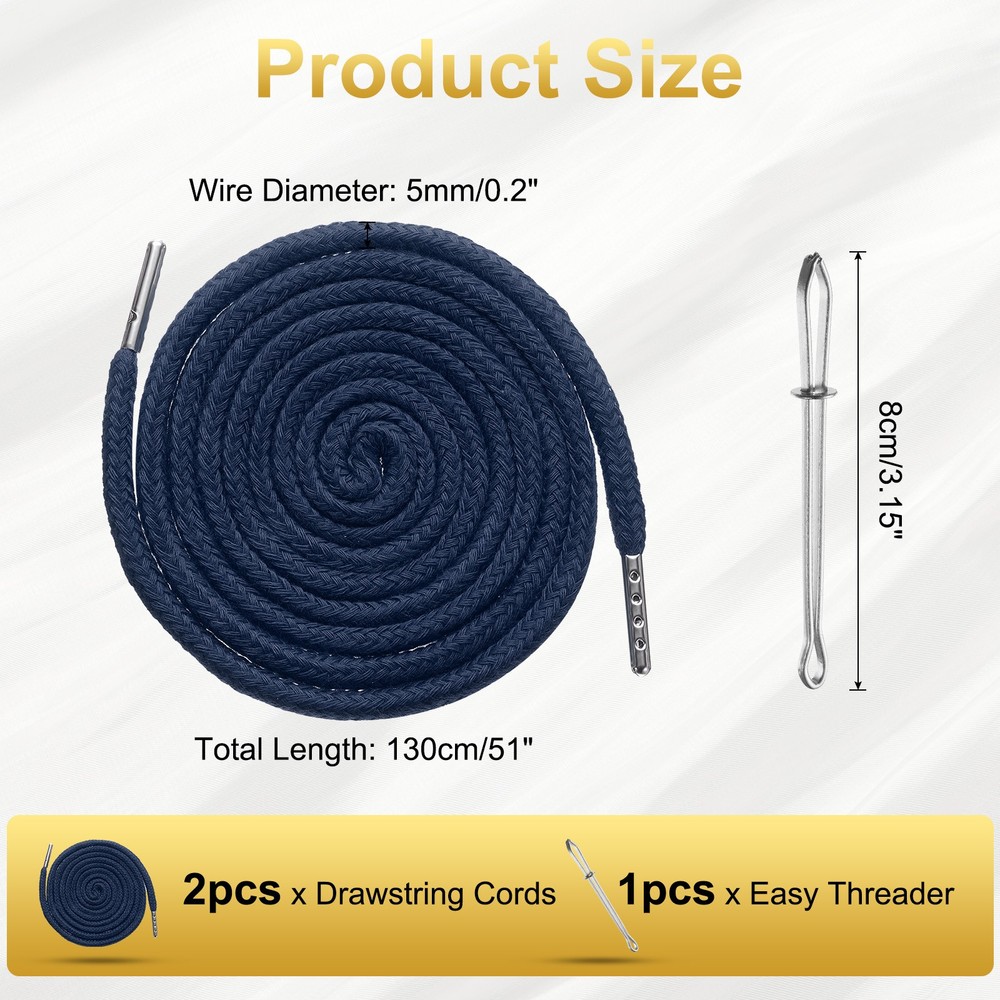 2pcs Drawstring Cords 51" Replacement Drawstring with Threader Navy Blue