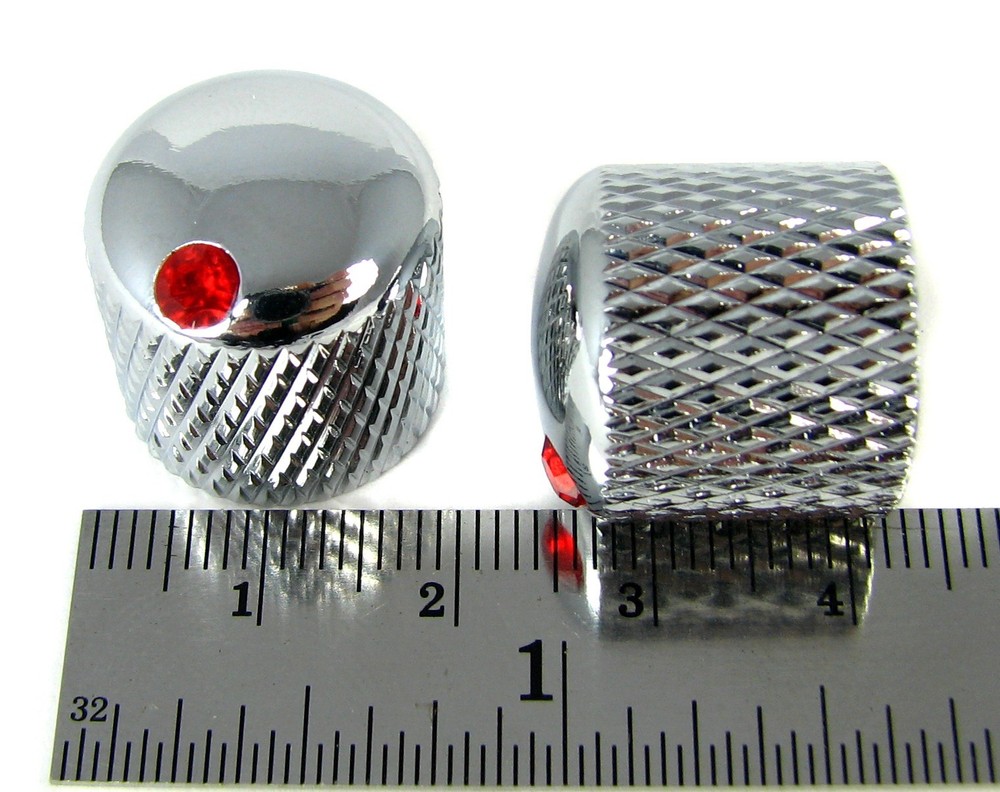 2pc. Chrome Dome Knobs with Ruby Indicators for Guitars & More!