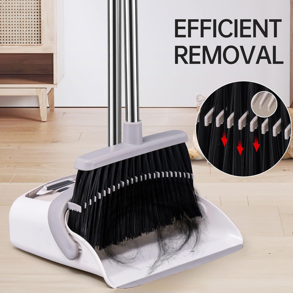 OPTTIDI Broom with Dustpan Combo Set, Hand and Set White&gray