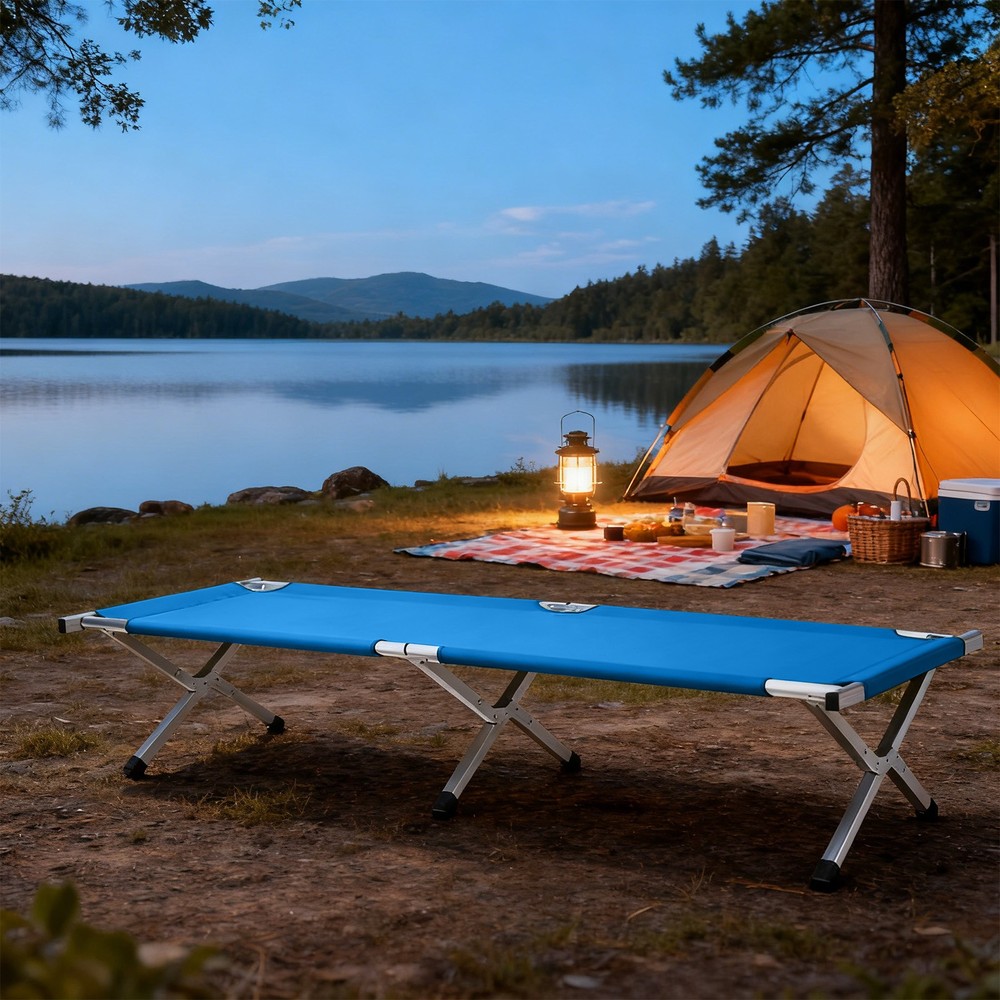 Portable Folding Camping Cot with Carrying Bag Army Blue