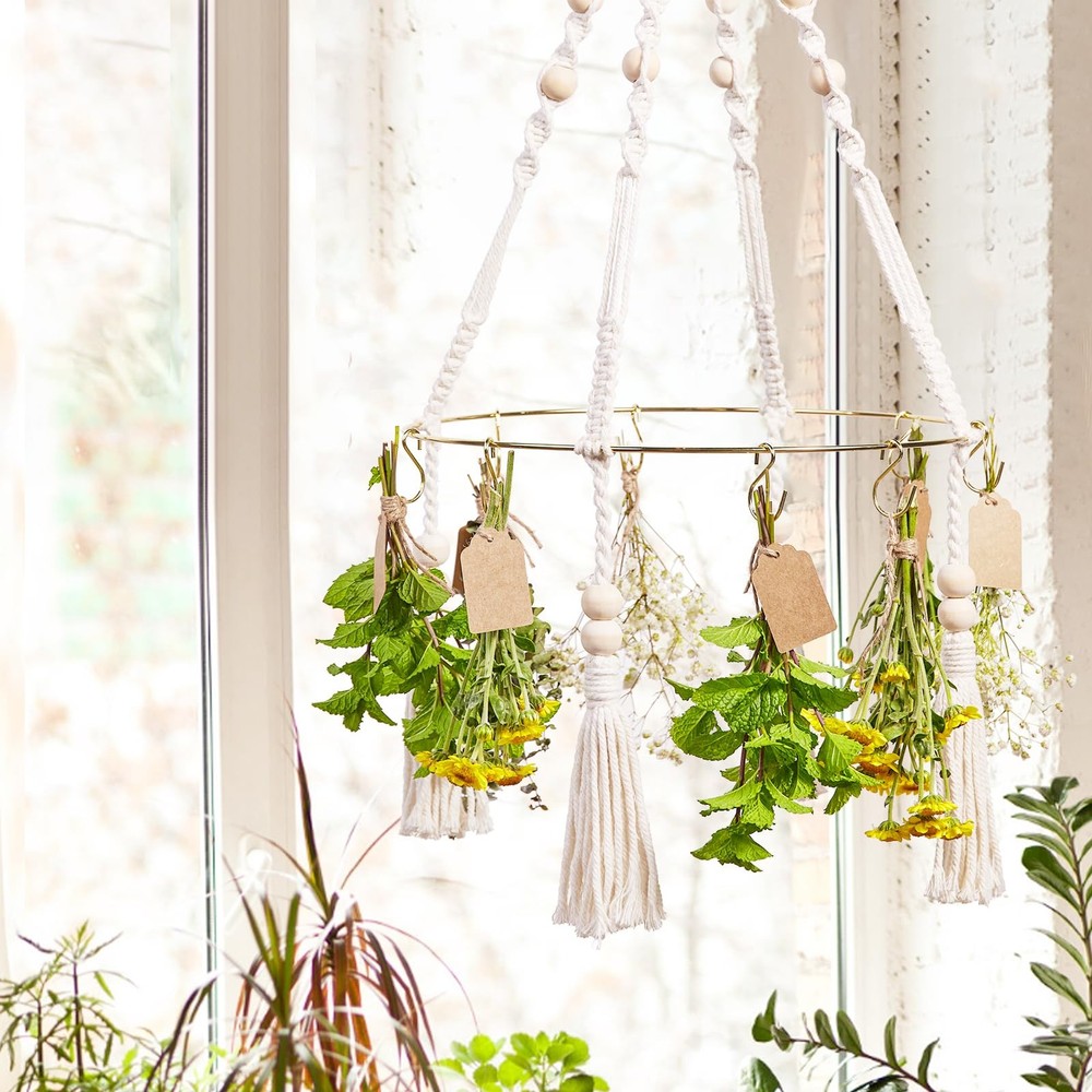 Herb Drying Rack with Decorative Tassels, 2-Pack Includes 20 Golden Hooks, 25...