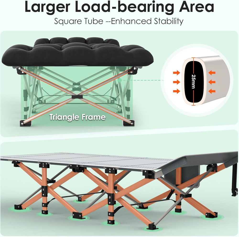 Camping Cot, Folding Camping Cot Bed for Adults Sleeping 1200D Double Layer Oxfo