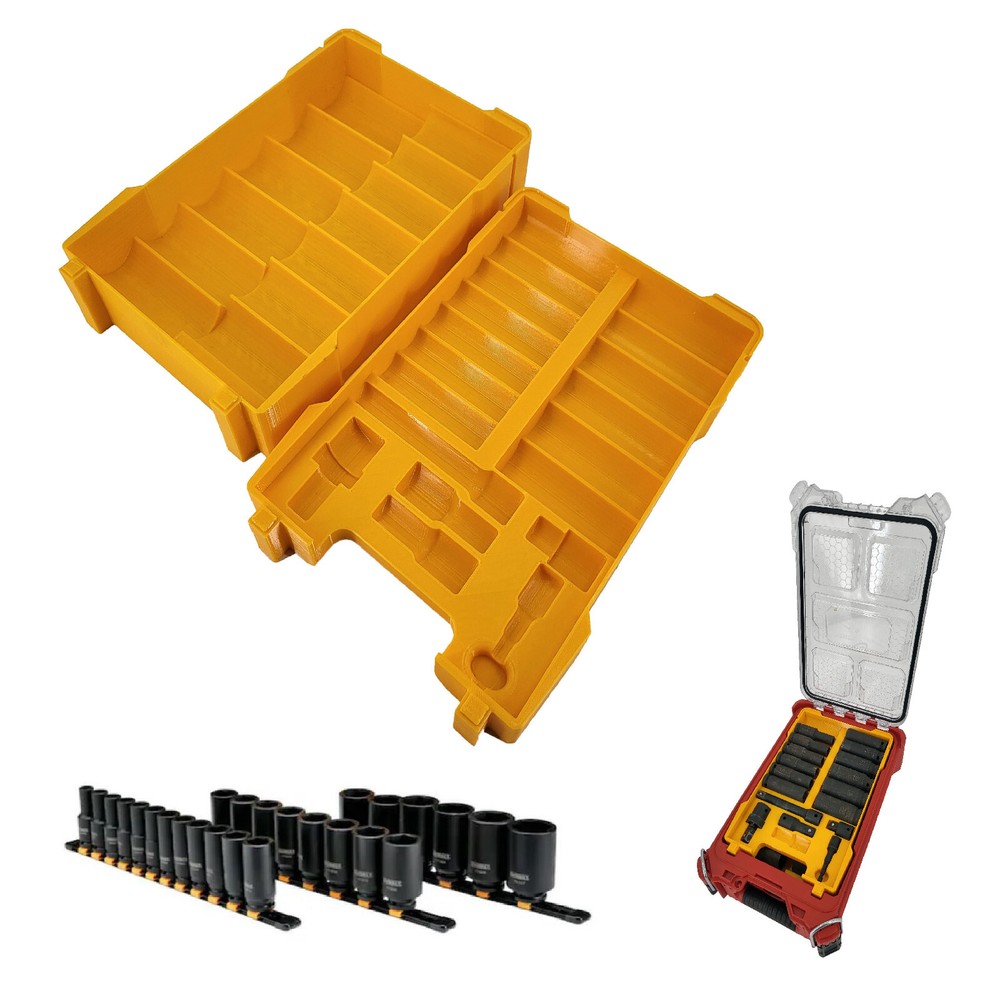 Milwaukee Packout Compact Compatible Dewalt 1/2" Metric Deep Impact Socket Tray