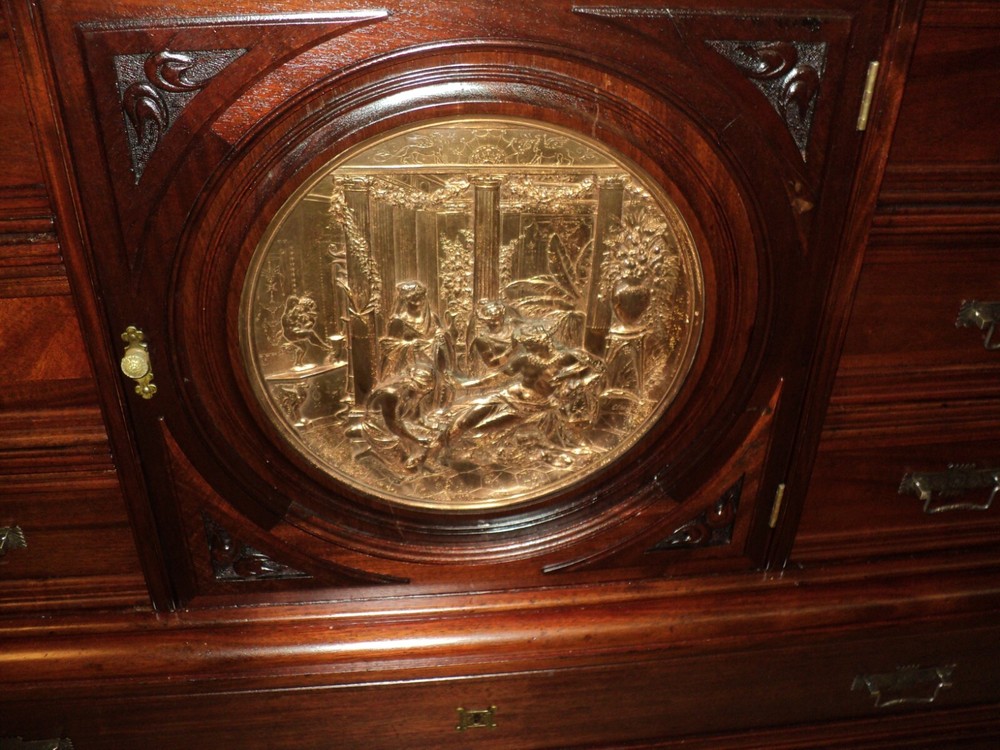 Late 19th Century Victorian Marble Top Cherry Buffet Sideboard with Mirror
