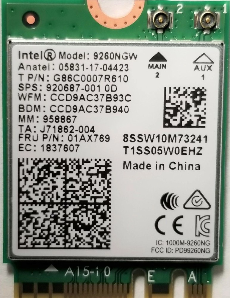2 PACK !! Intel 9260NGW IEEE 802.11ac Bluetooth 5.0 Wi-Fi / Bluetooth Adapter