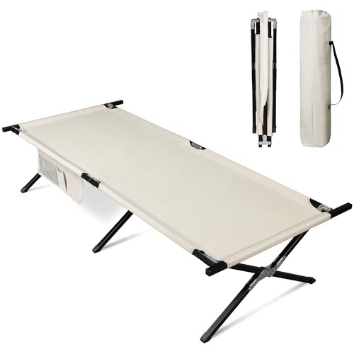 Military Camping Cot, Portable Folding Cots for Sleeping with Silver Greige