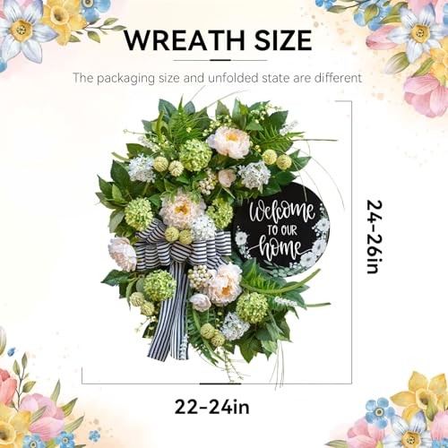 Spring Summer Wreaths for Front Door, Half Circle Summer Wreath with Hydrangea