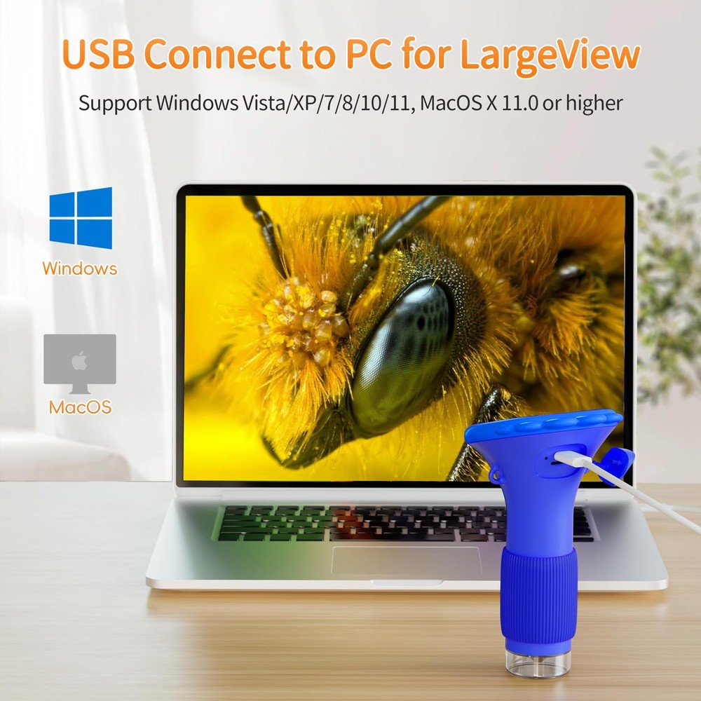 Microscope for Kids, SKYBASIC 2" IPS Screen 1000X Handheld Digital Blue