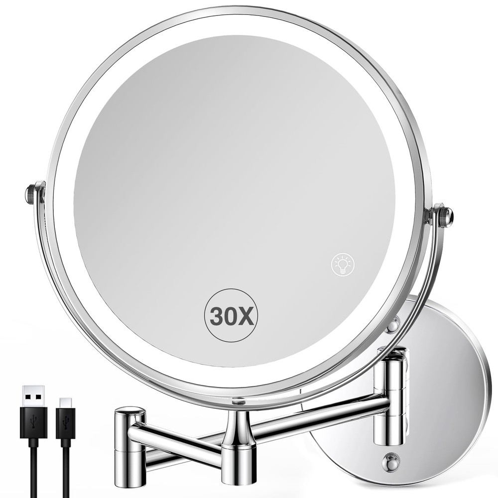 GREENFROM 30X LED Lighted Makeup Mirror 8.5in Wall Mounted Magnifying Mirror ...
