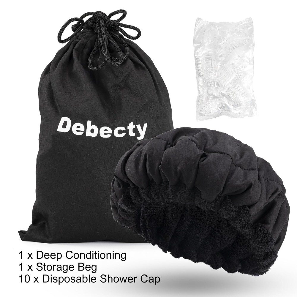Deep Conditioning, Microwavable Heat Cap for Steaming Hair Black, Black