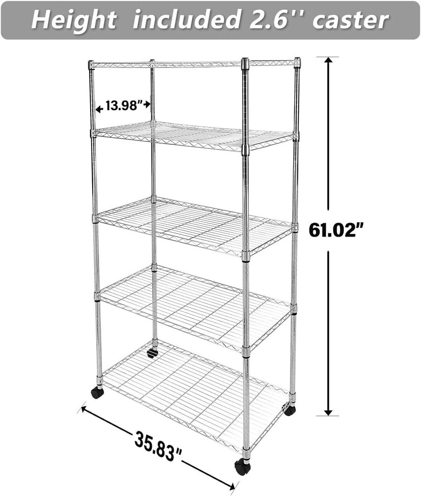 5-Tier Storage Shelving Unit 1250 Lbs Loading Capacity Heavy Duty Chrome 1 Pack