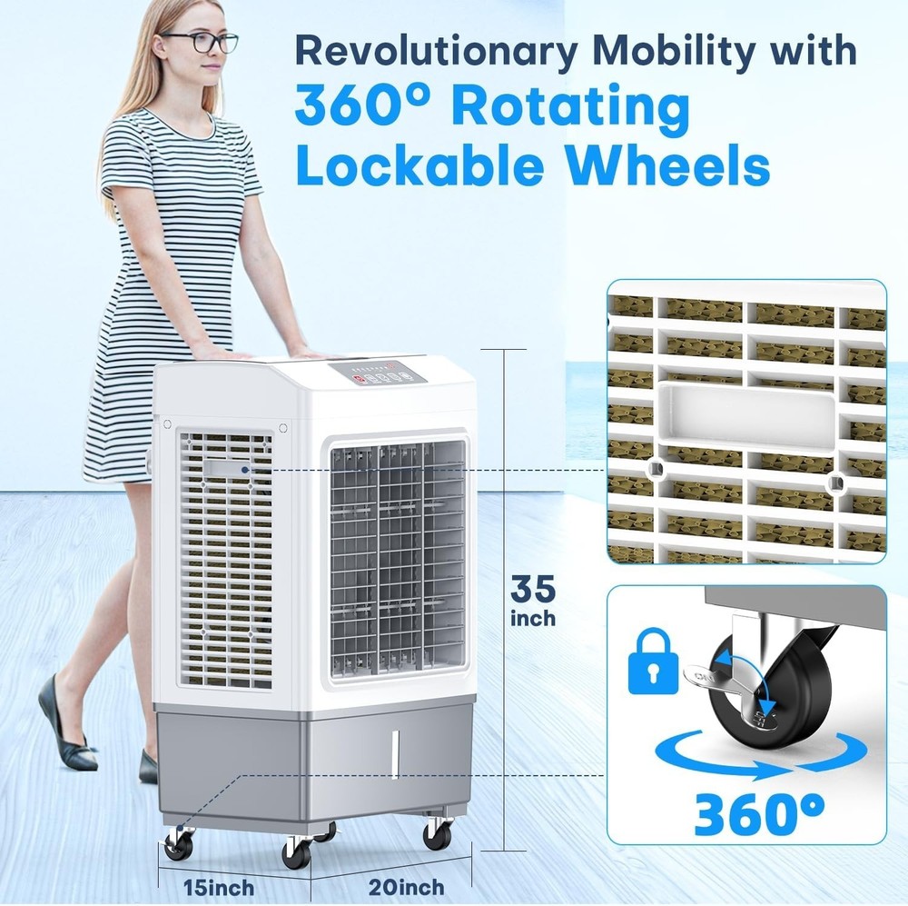 Compact Windowless Air Conditioner with Remote - 2100CFM Evaporative Cooler