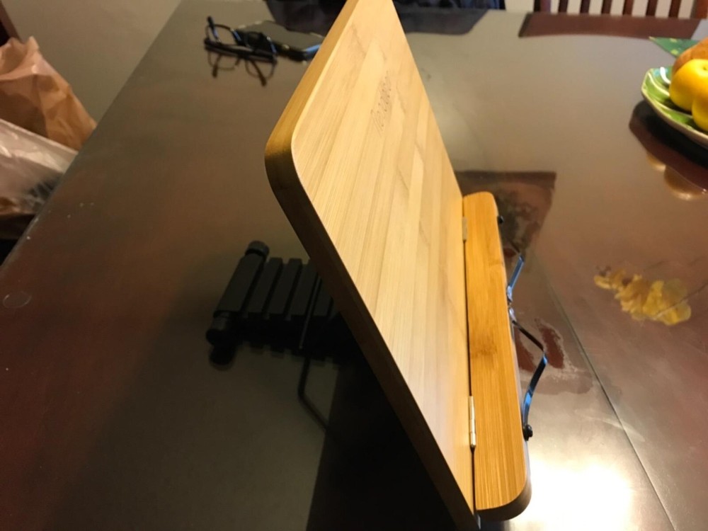 Readaeer Bamboo Book Stand Large Book Holder with 6 Adjustable Height Foldable