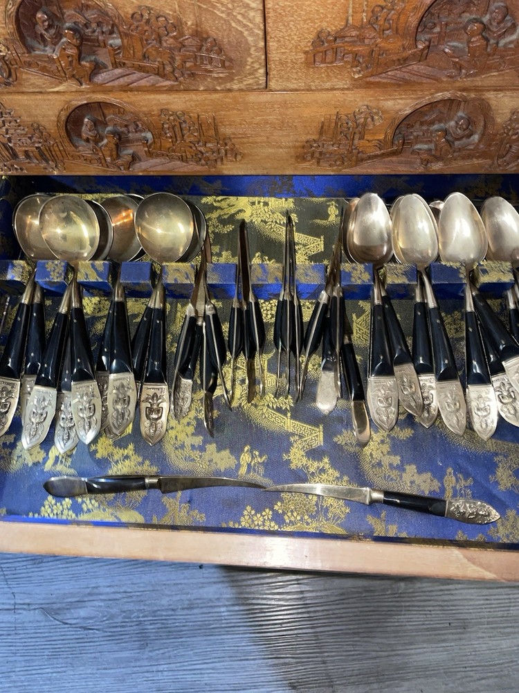 Vintage Thai Silverware Set Often Referred to As Siam Bronze Flatware